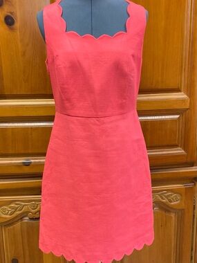 J. Crew Scalloped Hem & Neckline Sheath Dress Coral Pink Size 8